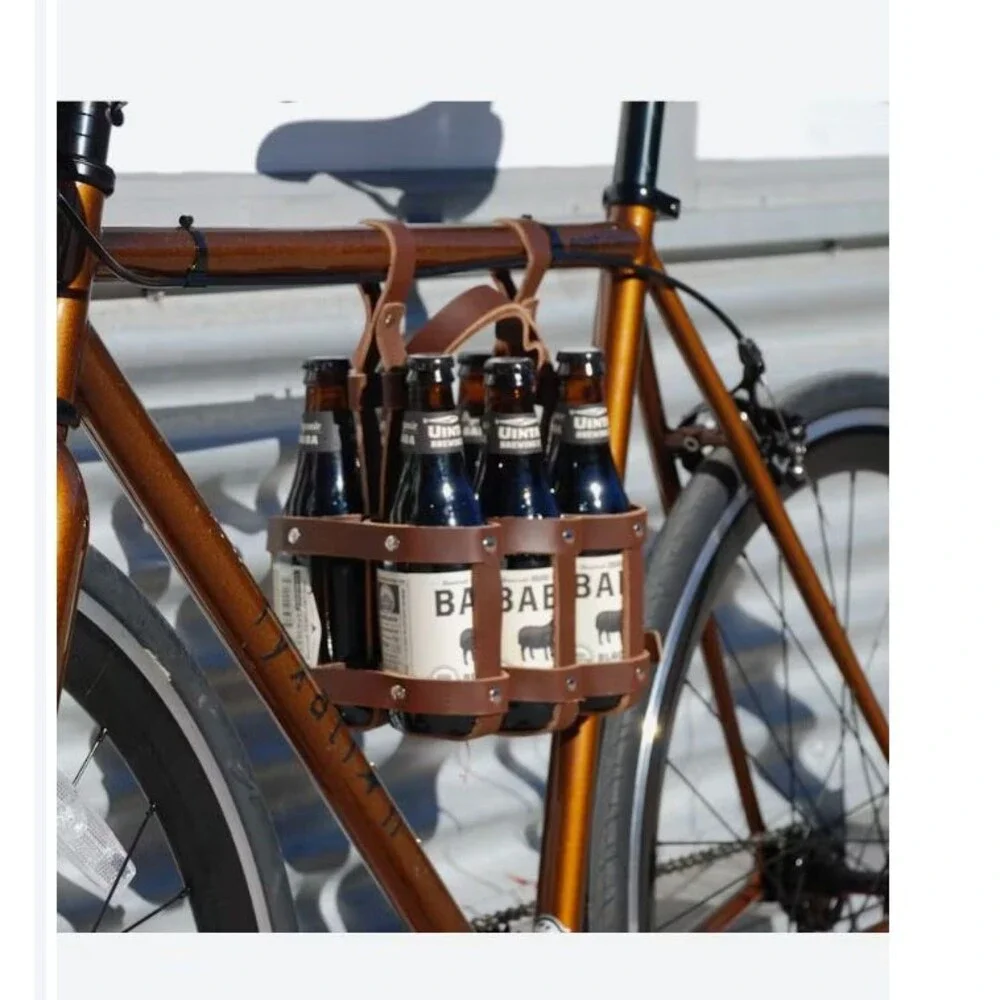 Fyxation's MILWAUKEE  6-Pack Bottles Or Cans Bike Caddy Full Grain Leather EUC